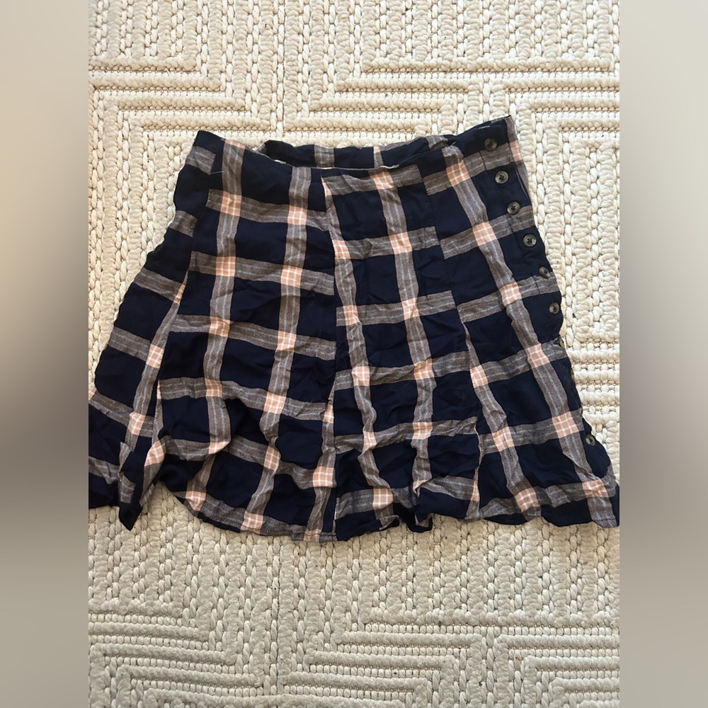 American Eagle Women’s Sz XS Black & Brown Preppy Plaid Dark Academia Mini Skirt